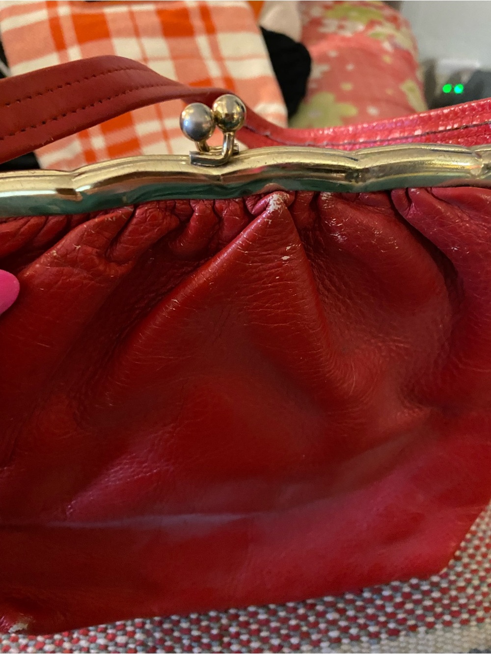 Vintage Red Leather Frame-Top Wristlet Handbag - Picture 2 of 8